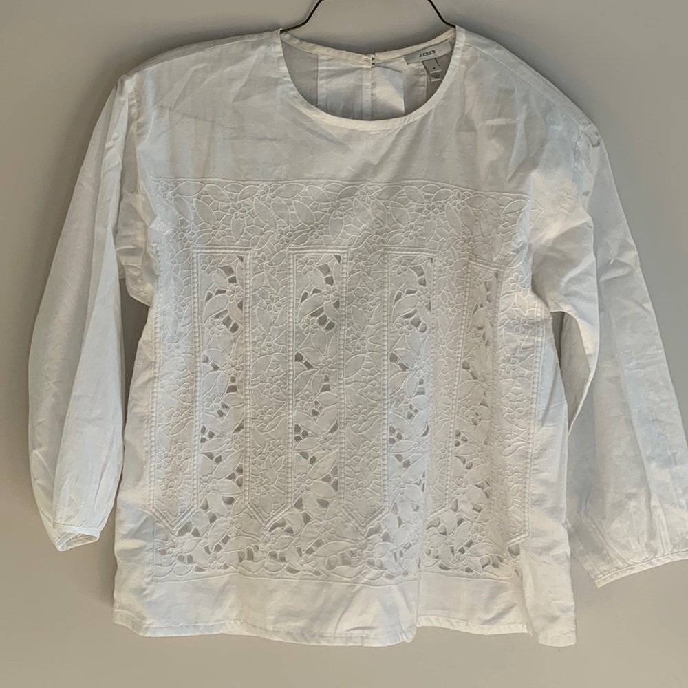 NWT J.Crew Floral Eyelet Top Size 4 White C1380 ($98)